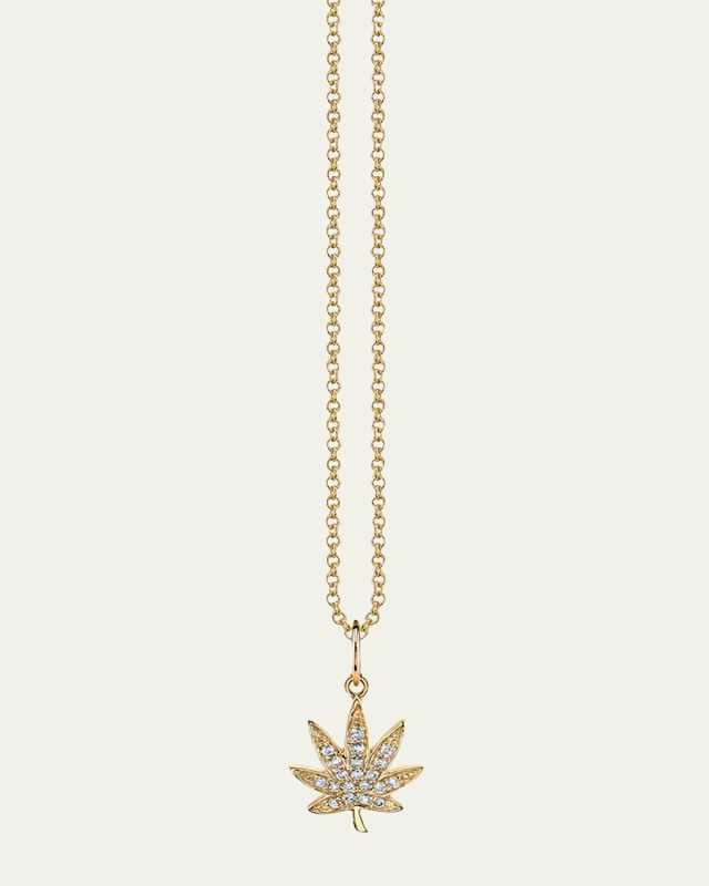 14k Diamond Pot Leaf Charm Necklace
